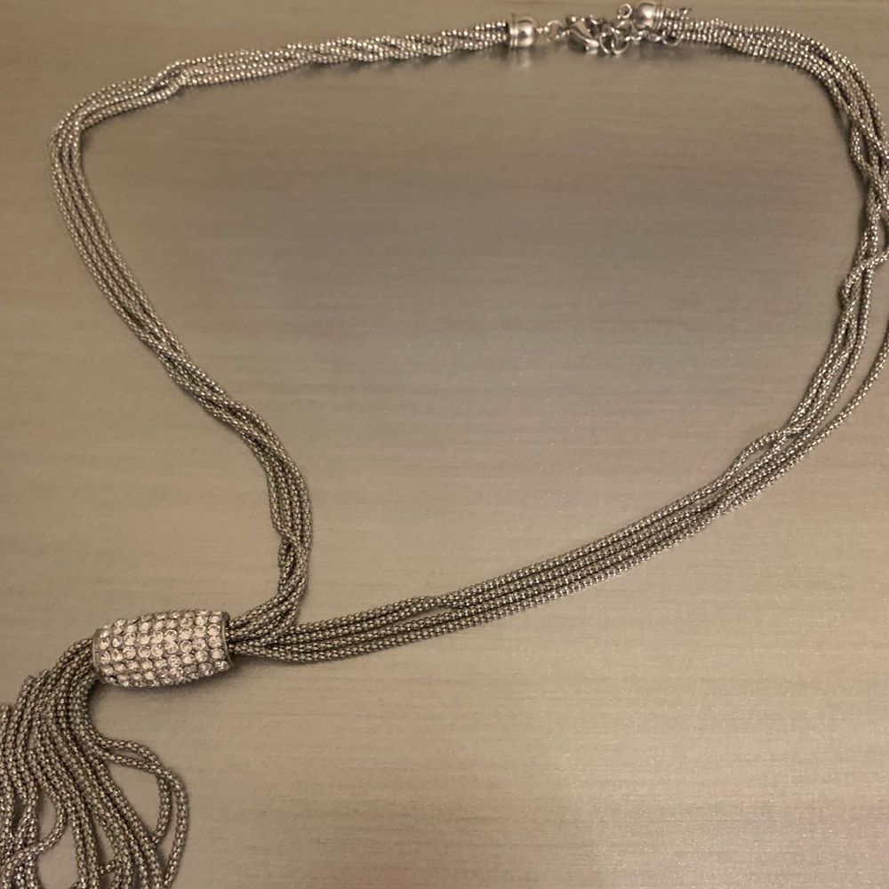 Long fashion silver tones necklace
